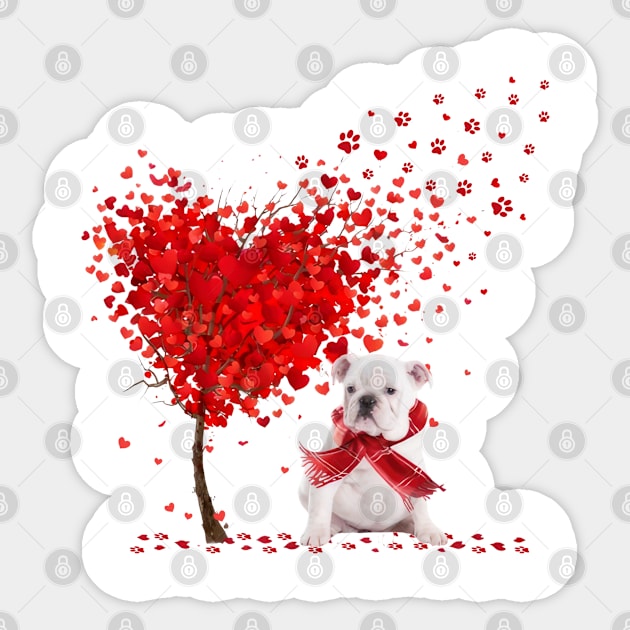 Valentine's Day Heart Tree Love White English Bulldog Sticker by cyberpunk art